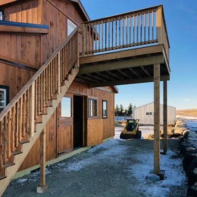 Options: Western barn with deck and stairs